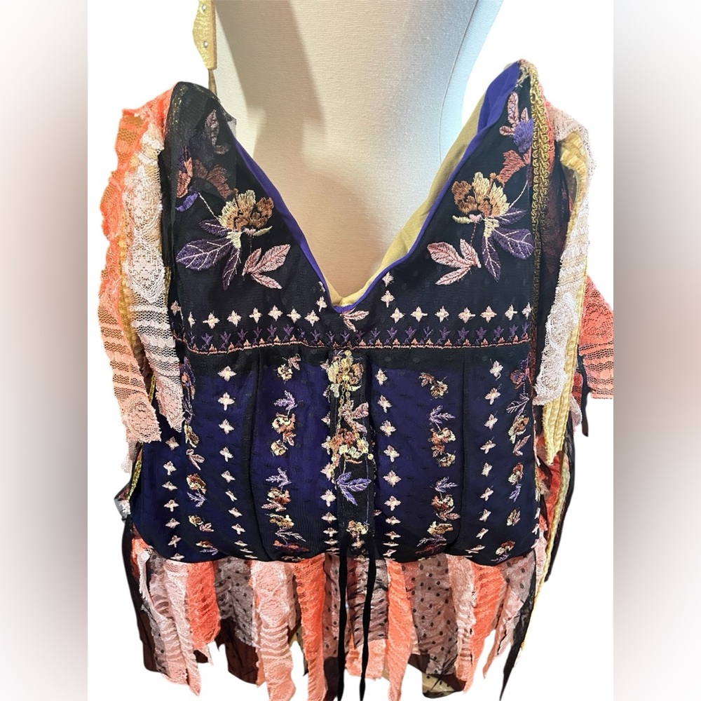 Bohemian Black fringe & Orange Lace Crossbody Bag Multi color embroidered detail - Picture 6 of 17